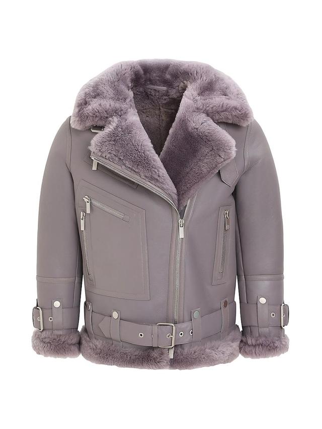 Womens Shearling Lamb Zip Moto Jacket Product Image