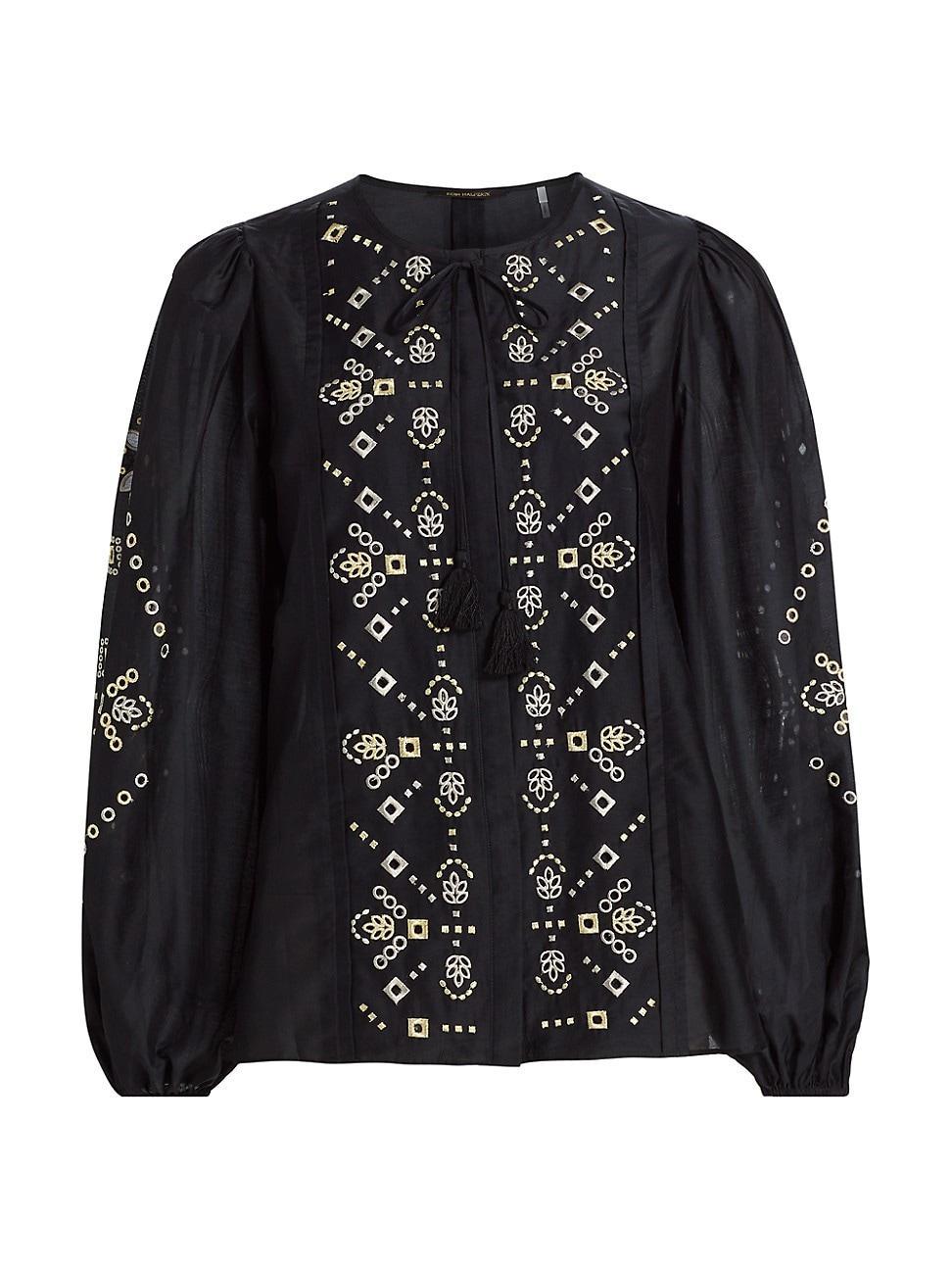 Womens Bridgette Cotton-Silk Embroidered Blouse Product Image