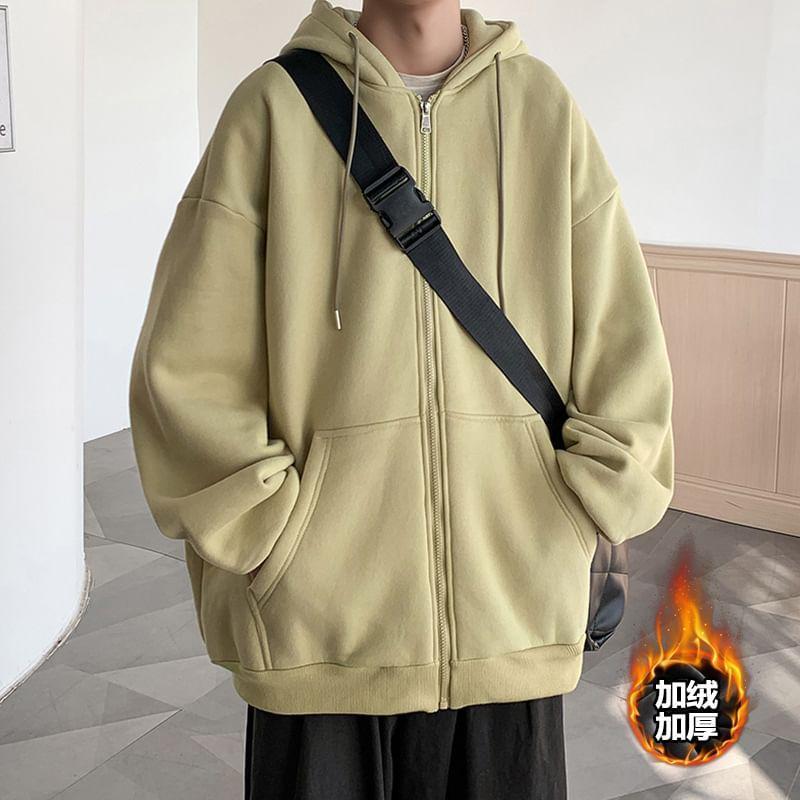 Drawstring Fleece-Lined Zip Hoodie Product Image