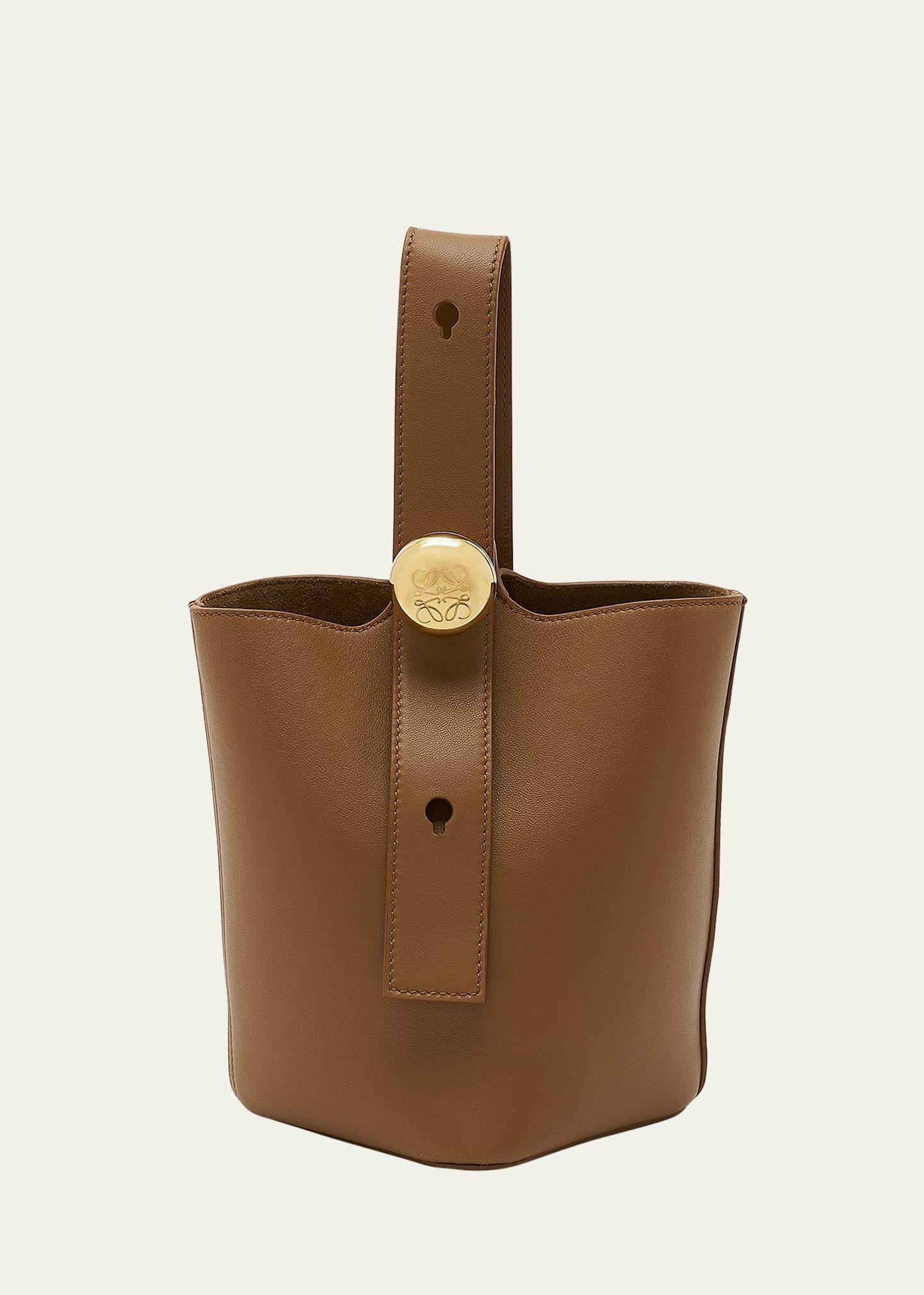 Womens Mini Pebbled Leather Bucket Bag Product Image