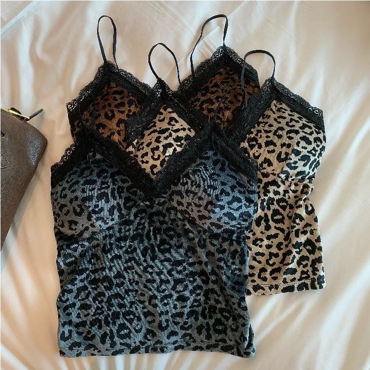 Lace Trim Leopard Print Cami Top Product Image