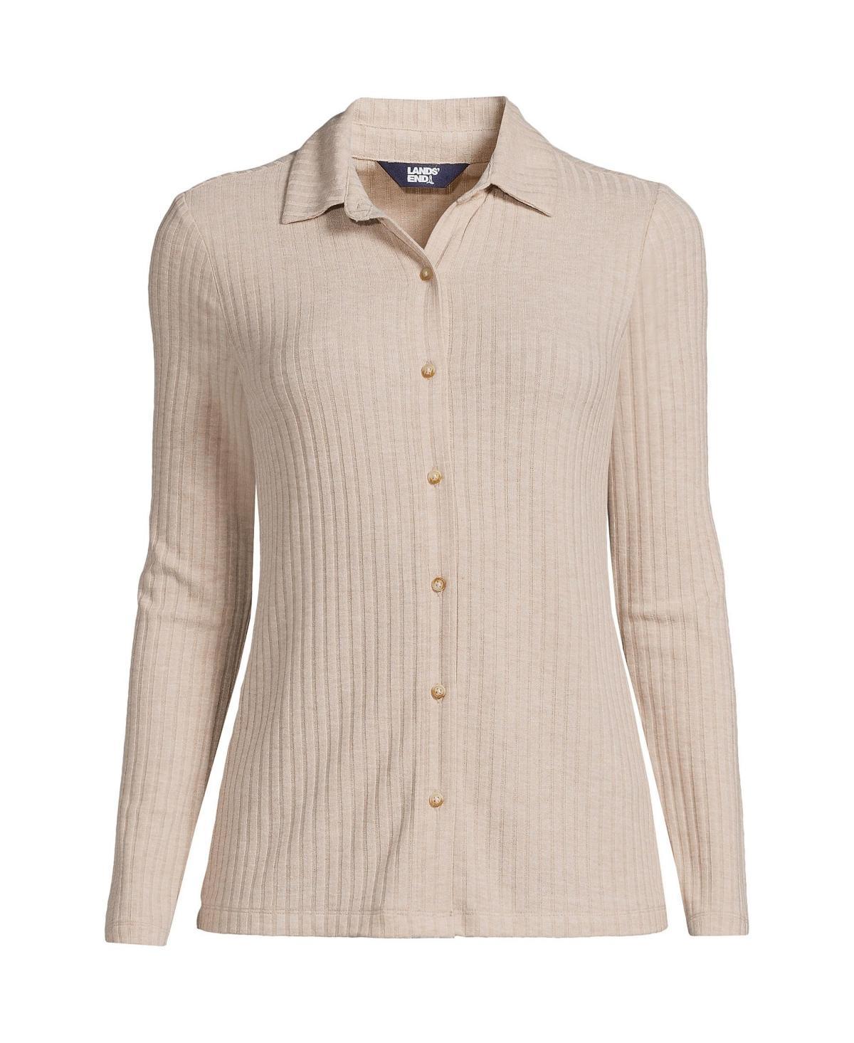 Lands End Womens Long Sleeve Wide Rib Button Front Polo Shirt Product Image