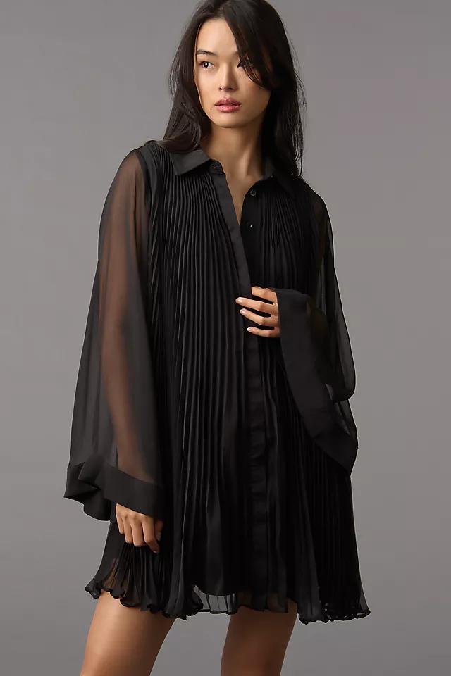 Maeve Long-Sleeve Pleated Mini Shirt Dress Product Image