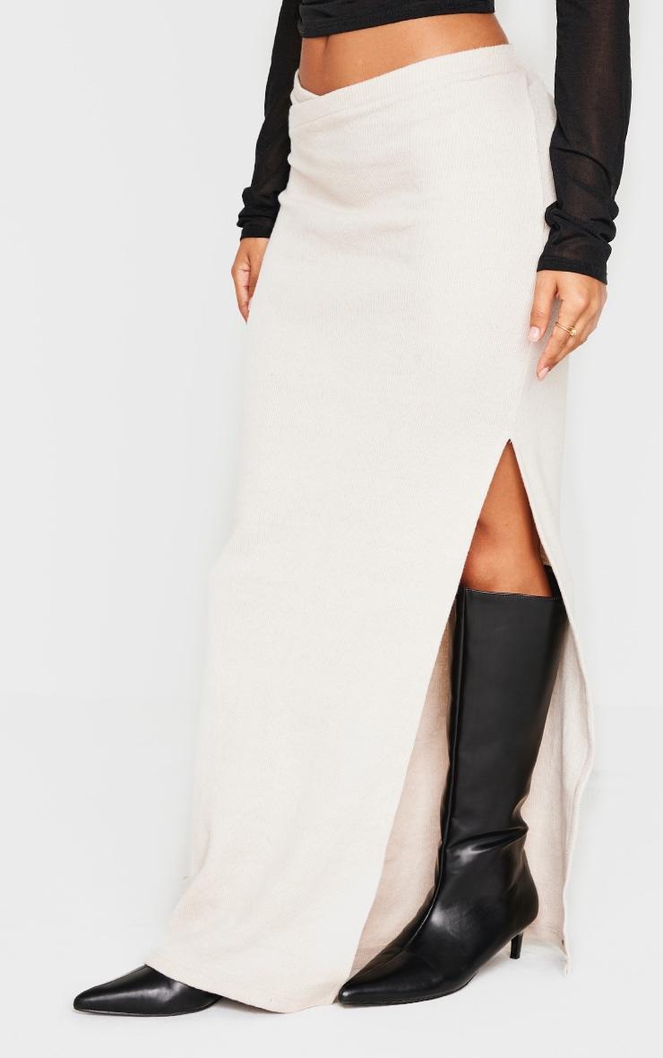 Petite Stone Ribbed Asymmetric Waist Maxi Skirt Product Image