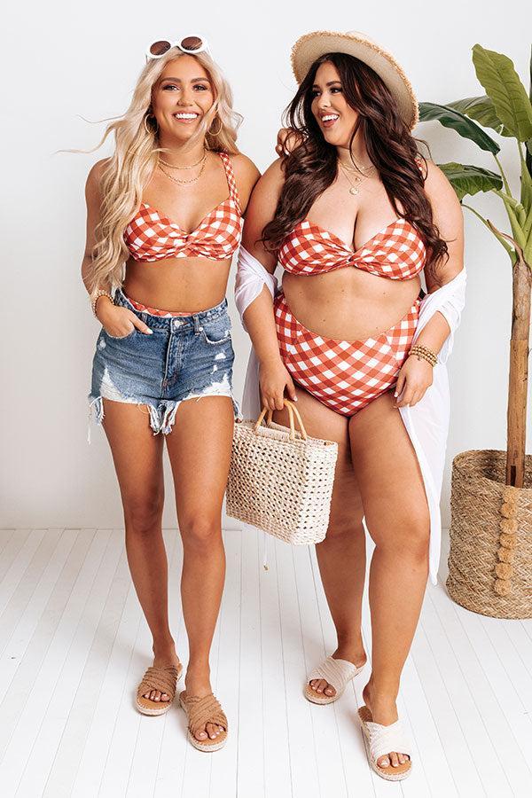 Tanning In Tulum Gingham Bikini Top in Aurora Red Product Image