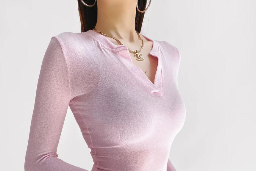 Long Sleeve V-Neck Plain Crop Tee Product Image