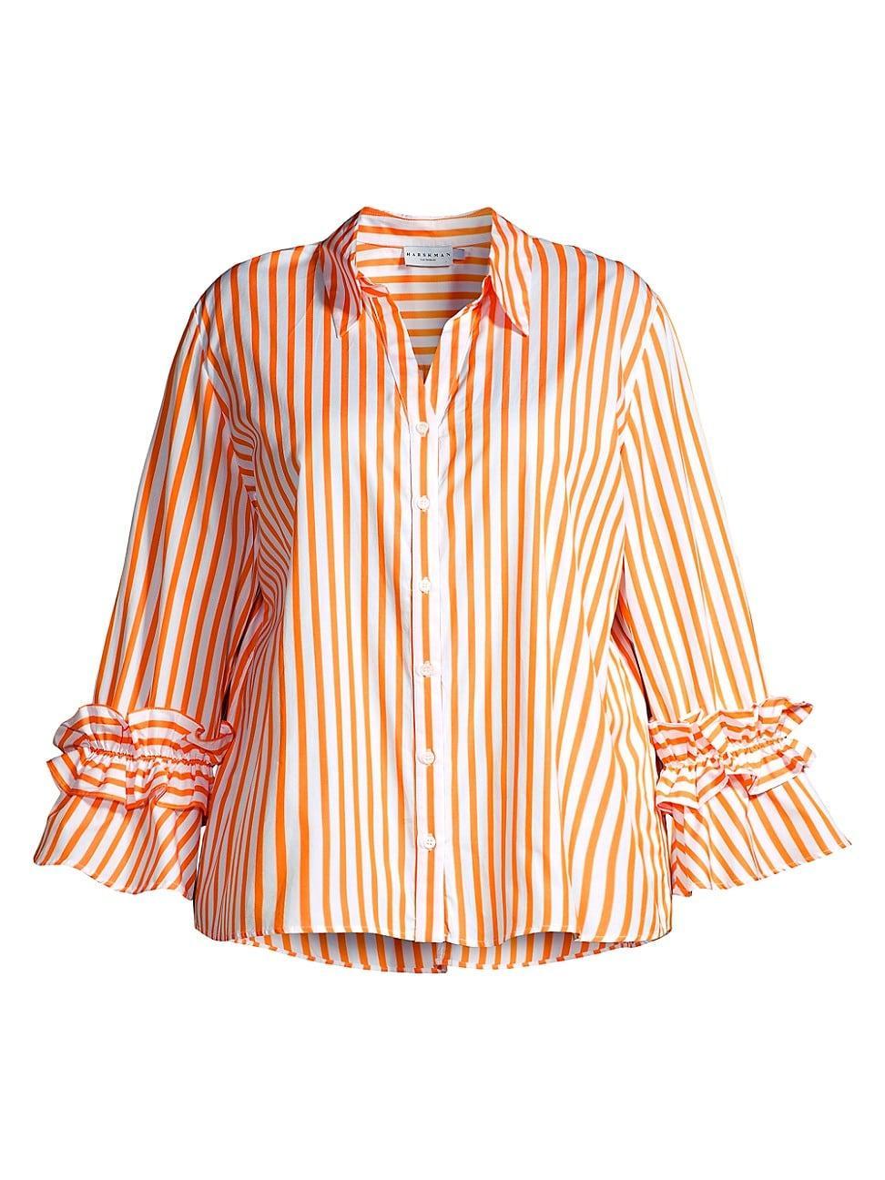 Harshman Plus Size Selina Striped Ruffle-Trim Shirt - Size: 1X - MARIGOLD STRIPES Product Image