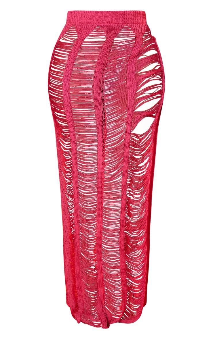 Shape Bright Pink Knit Ladder Maxi Skirt Product Image