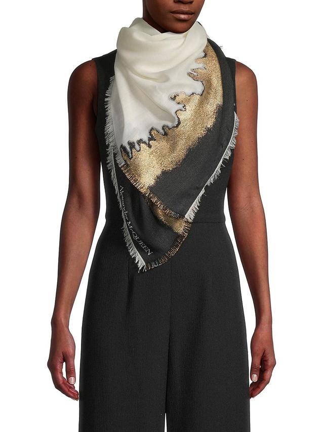 Alexander McQueen Gold Drip Wool, Silk & Cashmere Blend Fringe Scarf Product Image