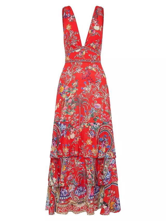 Tiered Floral Silk Maxi Dress Product Image