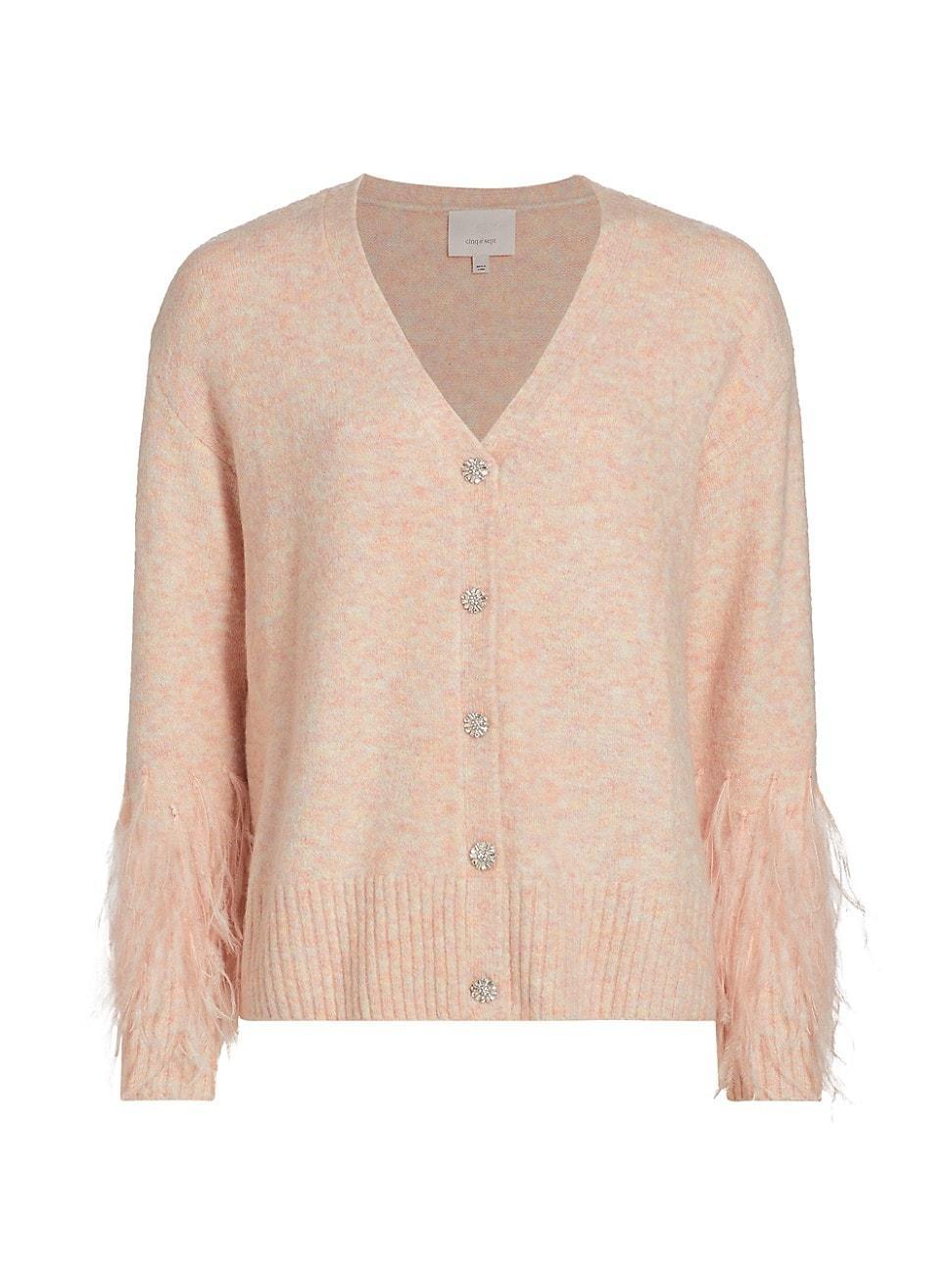 Womens Briana Feather-Trim Knit Cardigan Product Image