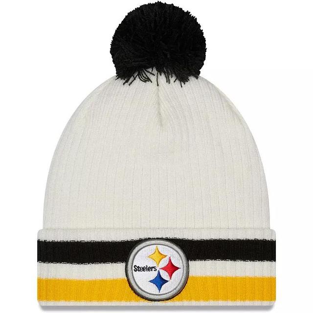 Mens New Era Pittsburgh Steelers Retro Cuffed Knit Hat with Pom Product Image