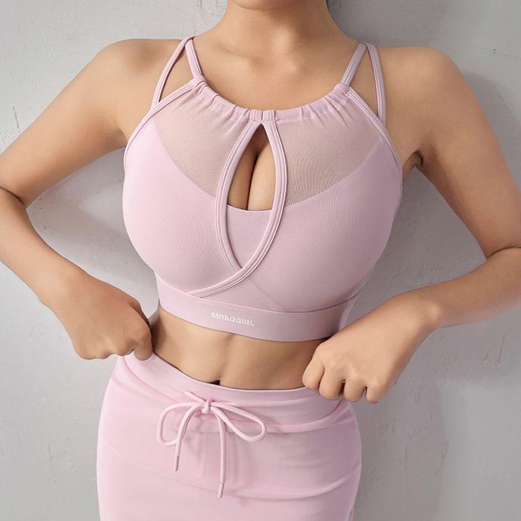 Mock Two-Piece Strappy Plain Crop Sports Top Product Image