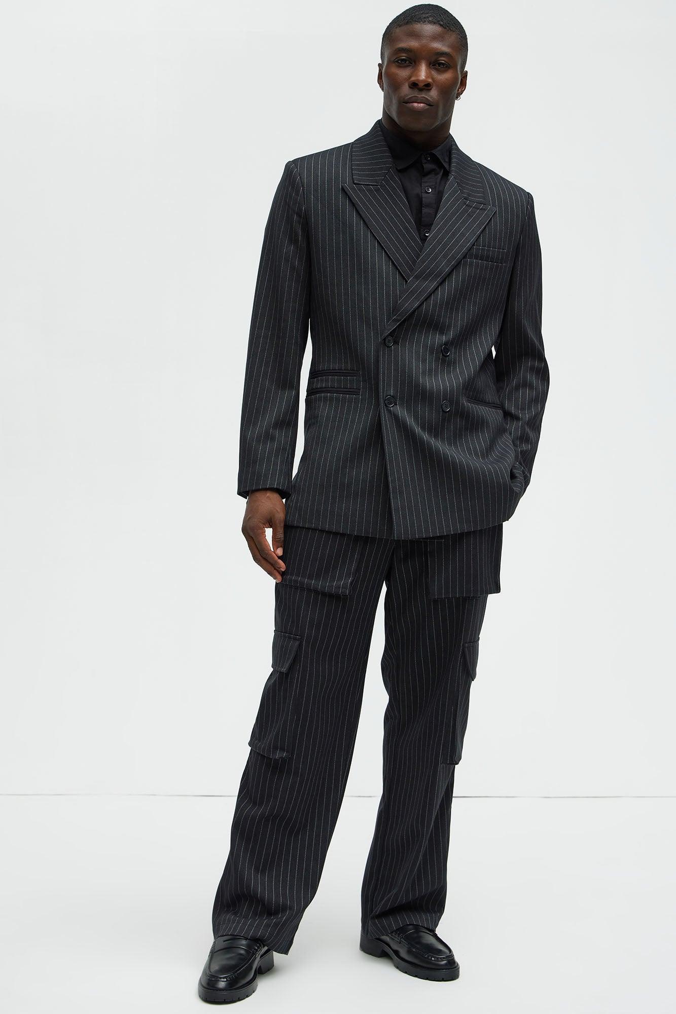 Liam Pinstripe Cargo Trousers - Black Product Image