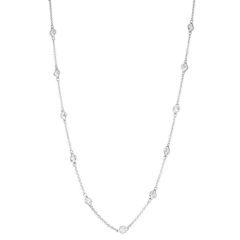 Sterling Silver Cubic Zirconia Long Station Necklace, Womens White Product Image