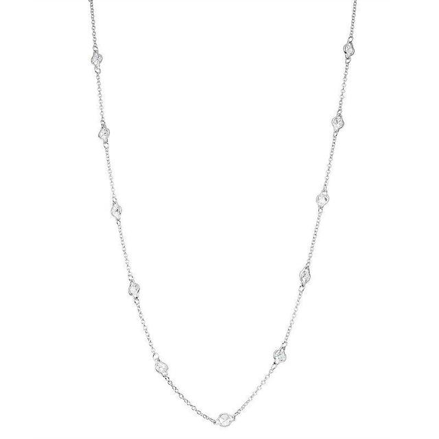 Sterling Silver Cubic Zirconia Long Station Necklace, Womens Product Image