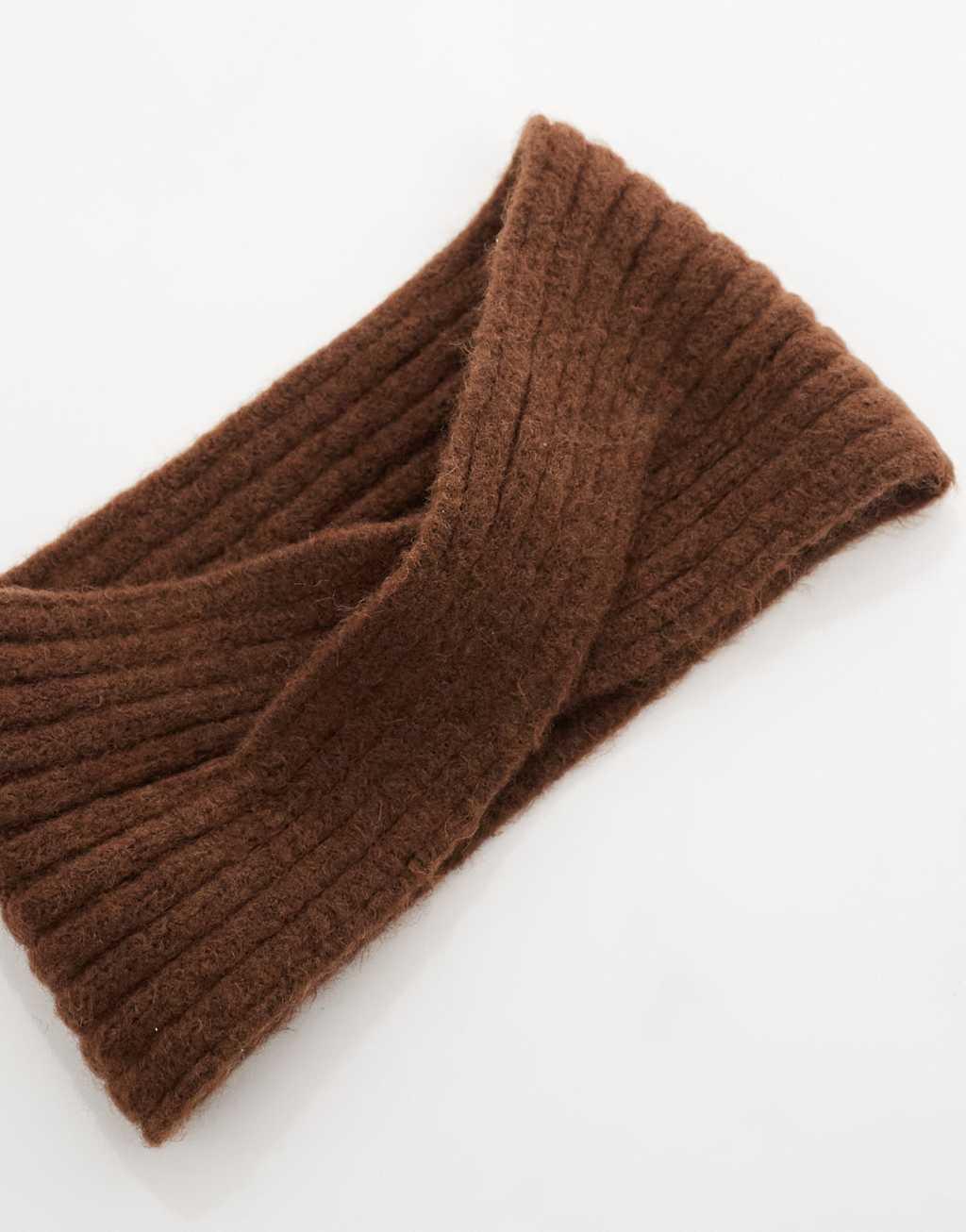 ASOS DESIGN cross over knit headband in chocolate Product Image