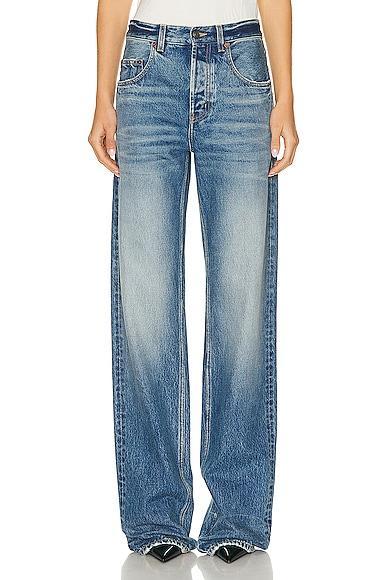 Saint Laurent Wide Leg in Plain Lake Medium Blue - Blue. Size 28 (also in 29, 30). Product Image