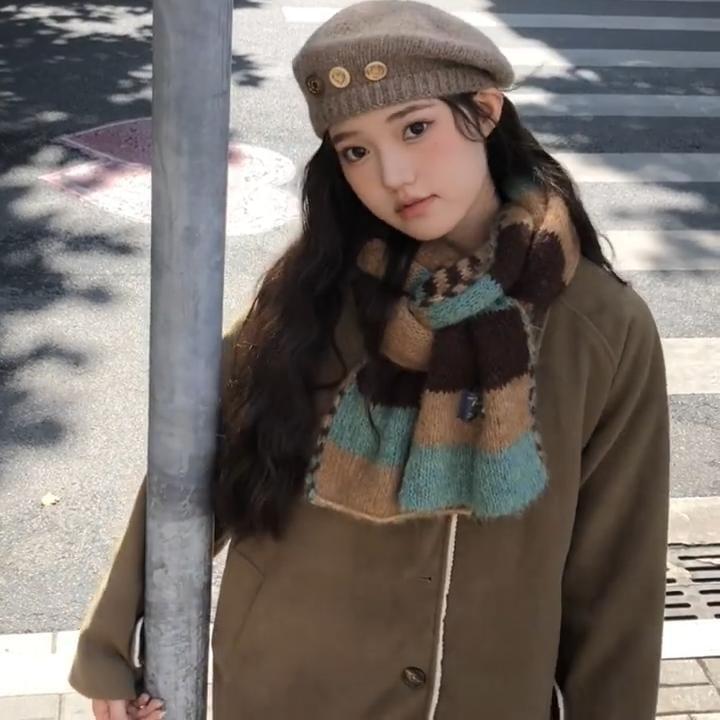 Button Knit Beret Hat Product Image