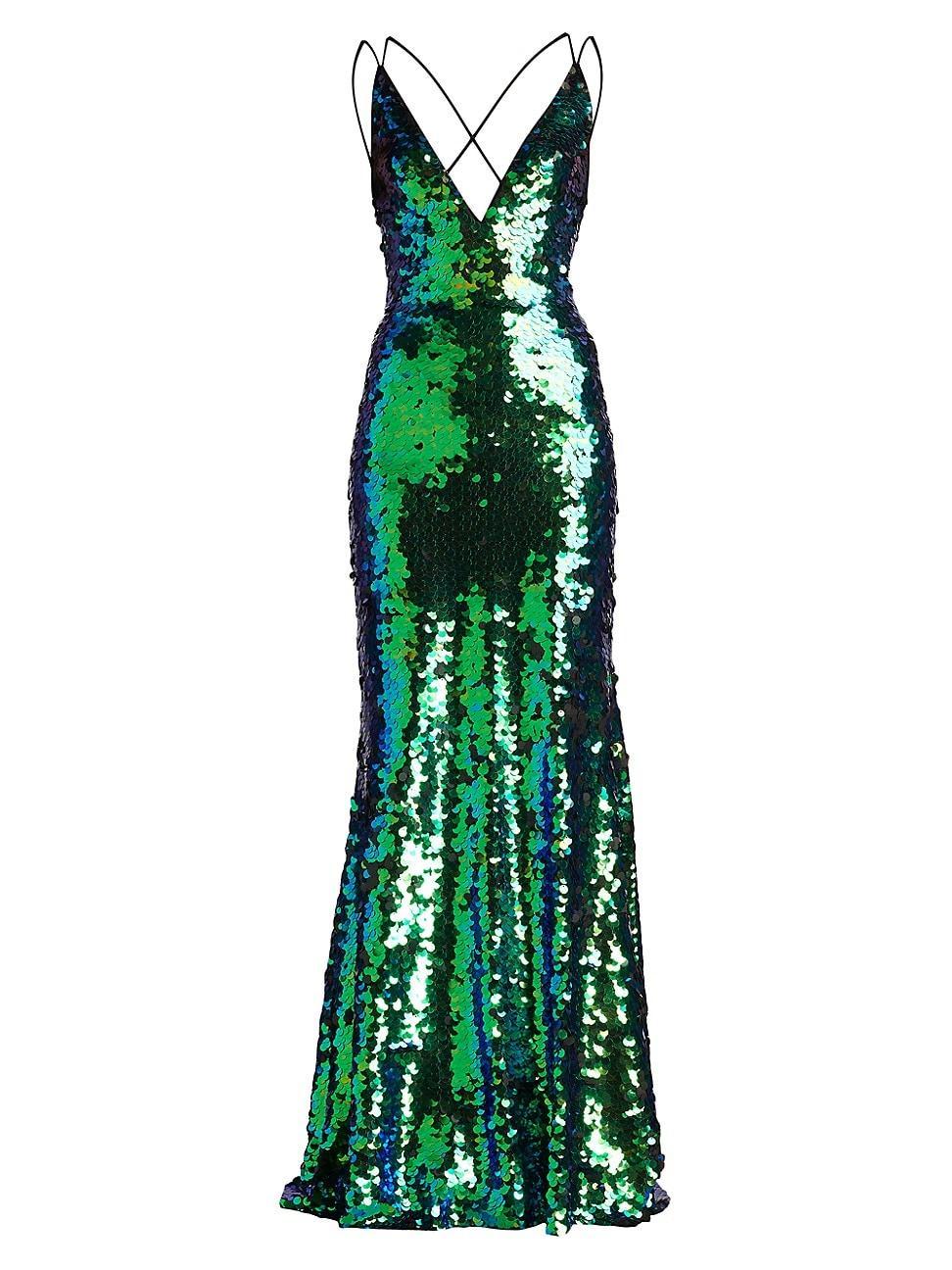 Womens Sleeveless Sequined V-Neck Gown product image