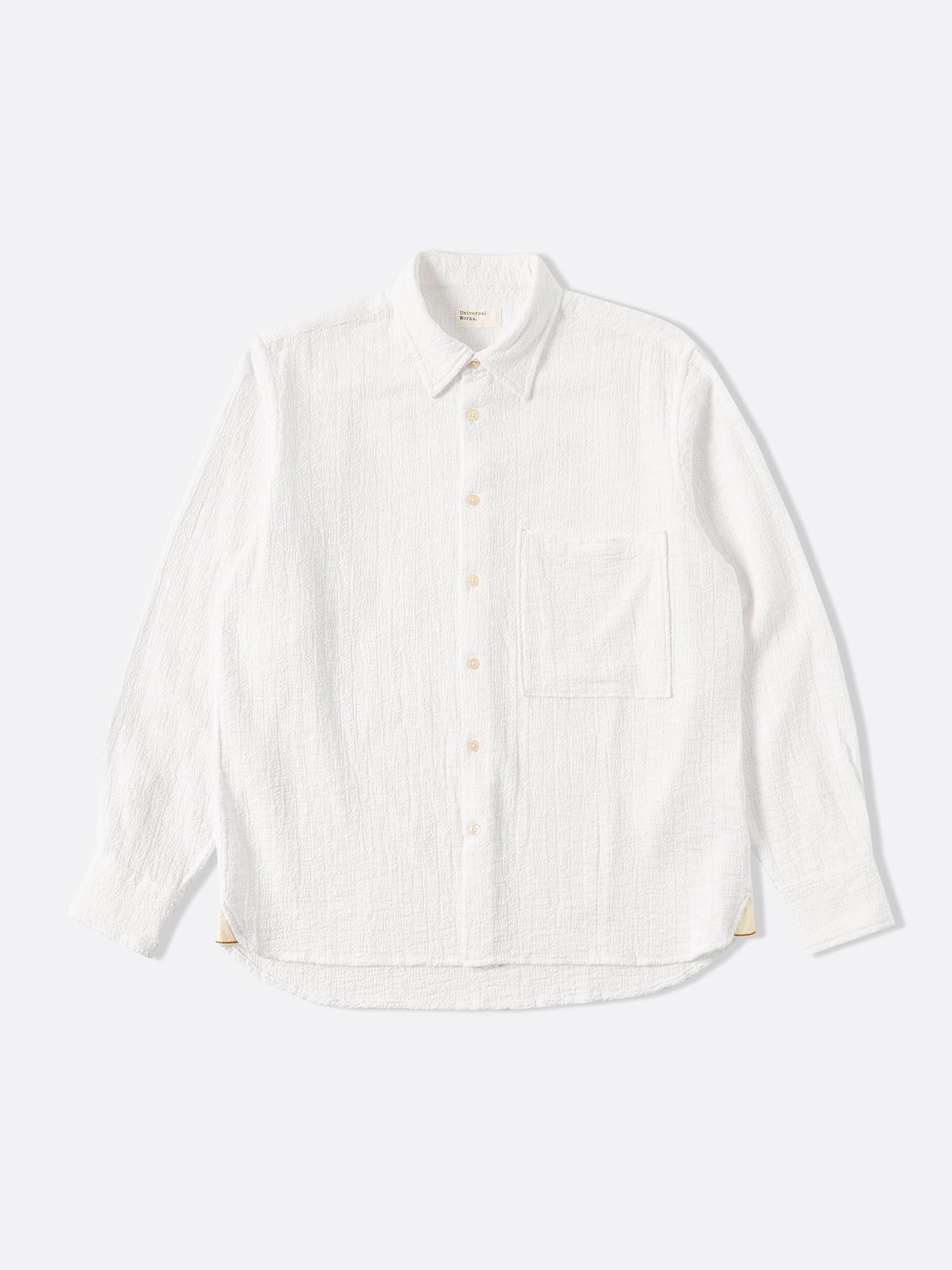 Universal Works Square Pocket Shirt in White Bobble Cotton Product Image