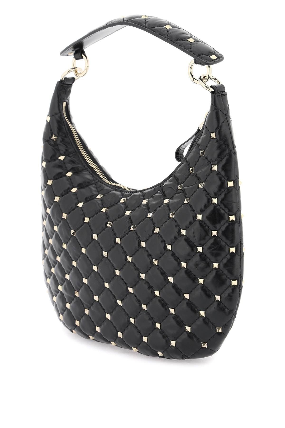 VALENTINO GARAVANI Rockstud Spike Leather Hobo Bag In Black Product Image