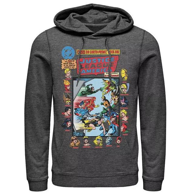 Mens Justice League Crisis On Earth Vintage Cover Hoodie Grey Heather Product Image