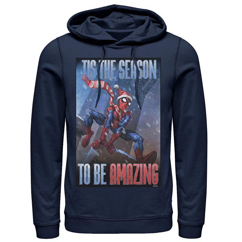 Mens Marvel Spider-Man Tis The Season To Be Amazing Hoodie Blue Product Image