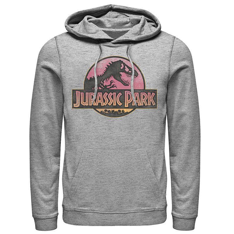 Mens Jurassic Park Logo Gradient Sunset Graphic Pullover Hoodie Med Grey Product Image