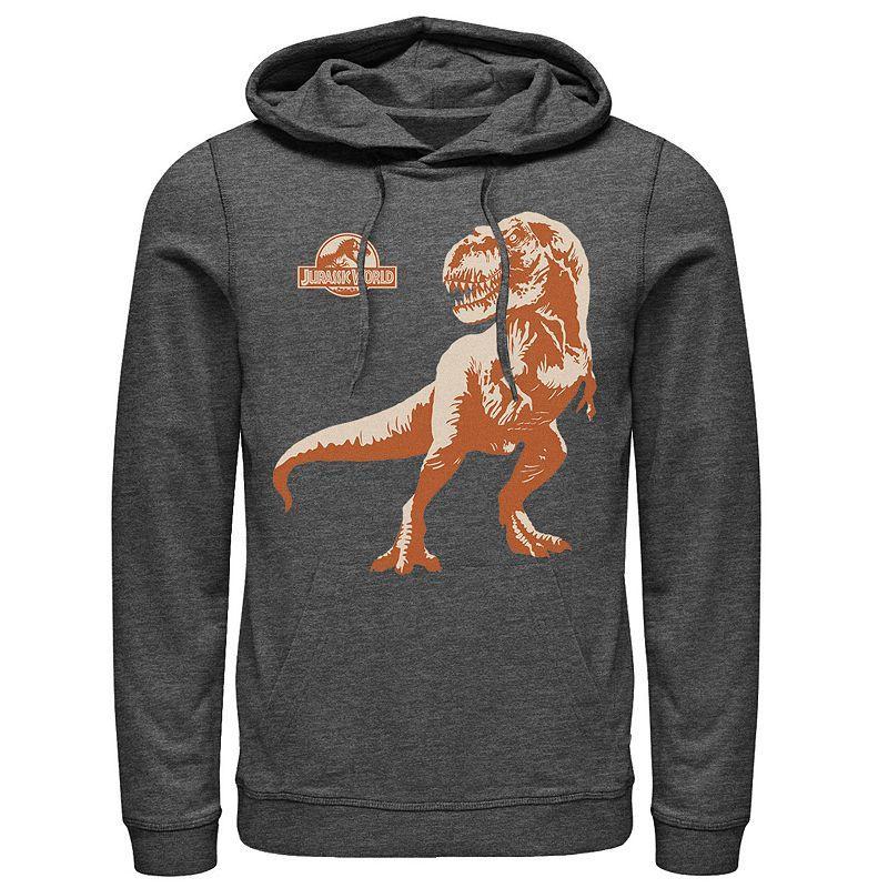 Mens Jurassic Park Orange Hue T-Rex Portrait Logo Hoodie Grey Heather Product Image