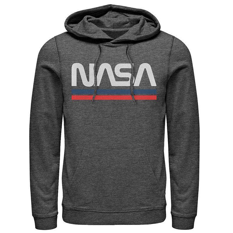 Mens NASA Red Blue Stripe Minimal Logo Vintage Hoodie Grey Heather Product Image