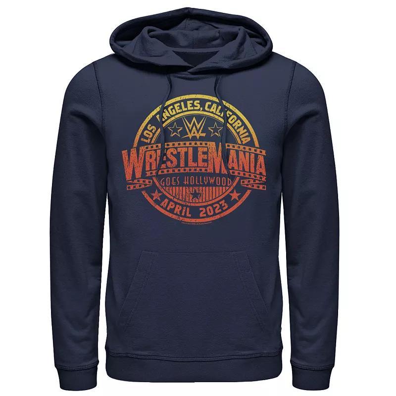 Mens WWE Wrestlemania Goes Hollywood Circle Badge Graphic Hoodie Blue Product Image