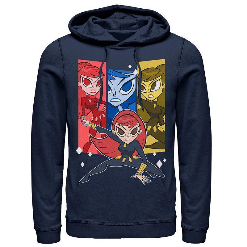 Mens Marvel Black Widow Action Stance Colorful Portrait Panels Hoodie Blue Product Image