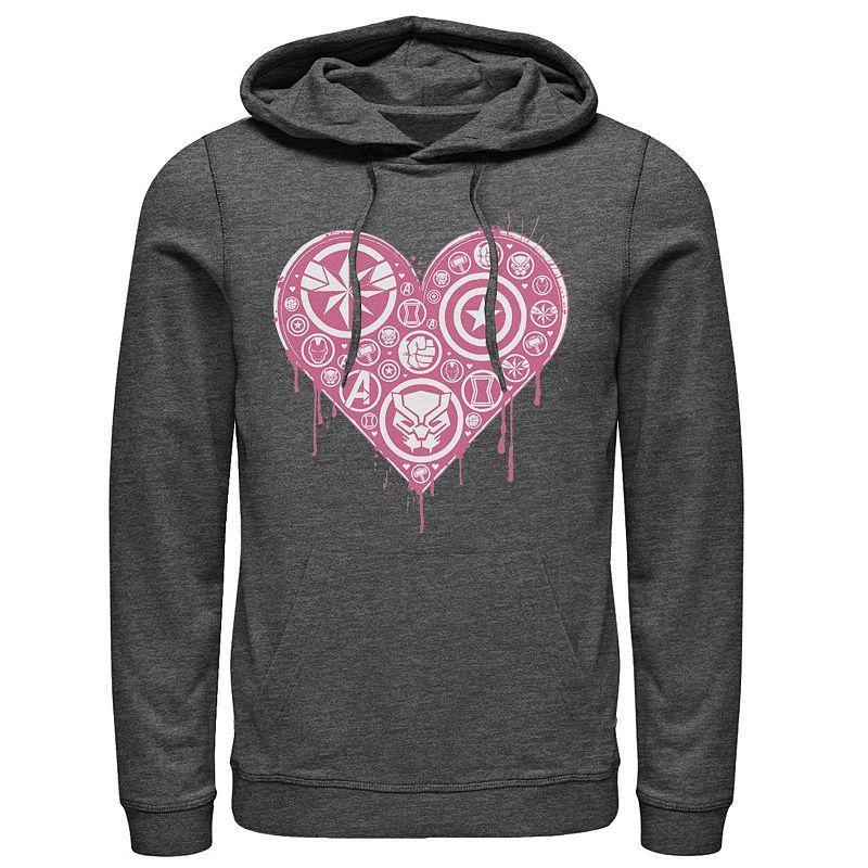 Mens Marvel Group Shot Logo Filled Heart Hoodie Grey Heather Product Image