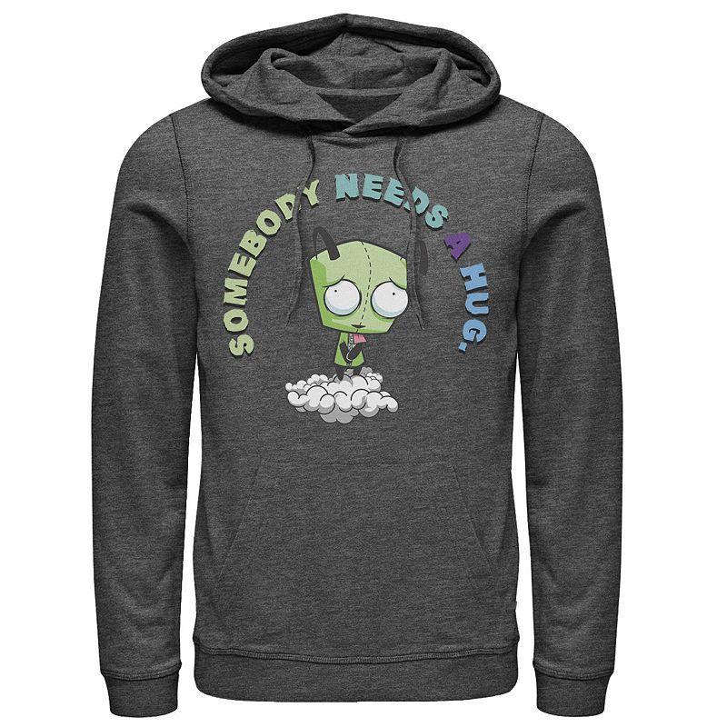 Mens Nickelodeon Invader Zim Gir Somebody Needs A Hug Sad Portait Graphic Hoodie Grey Heather Product Image