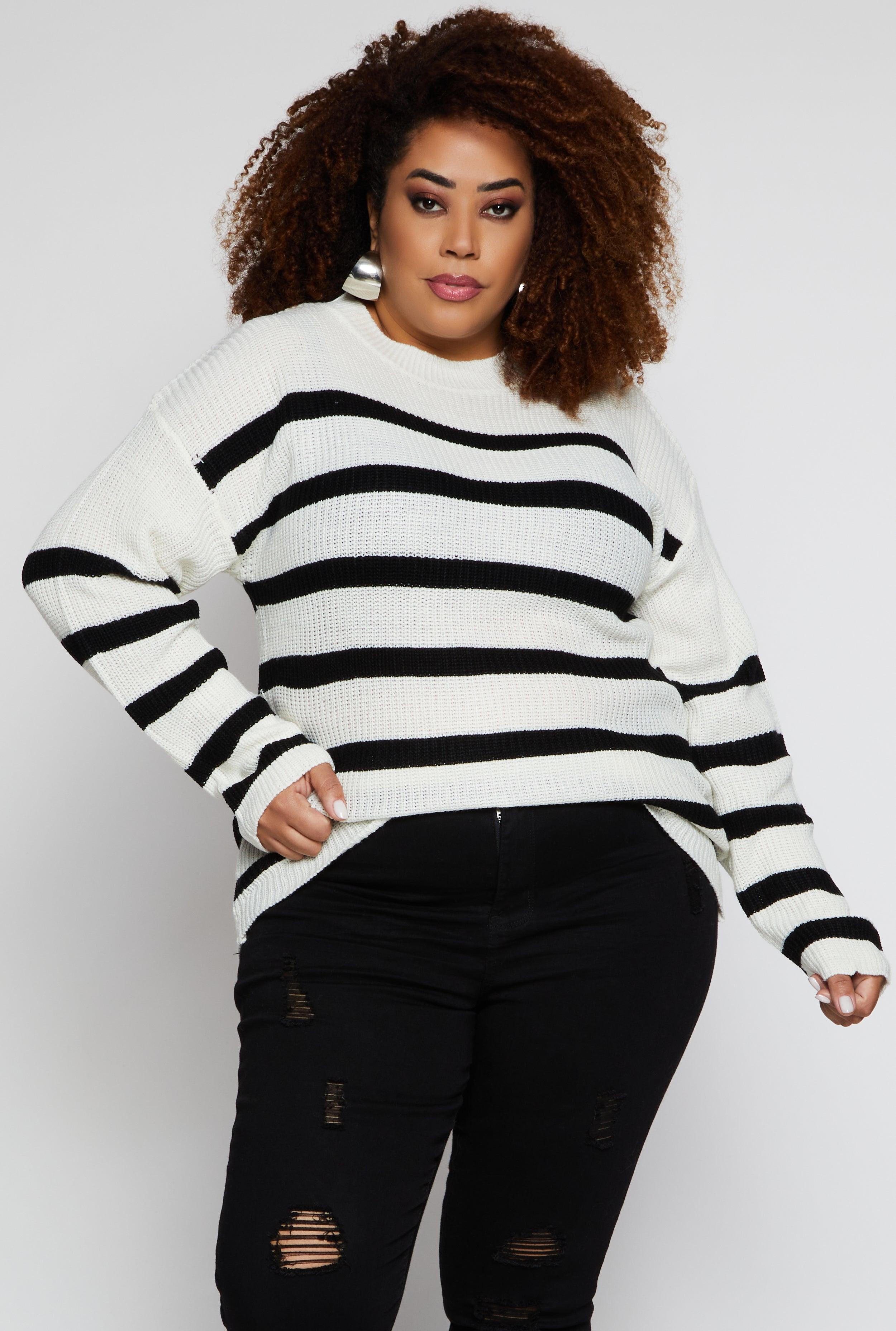 Womens Plus Size Striped Knit Pullover Sweater Product Image