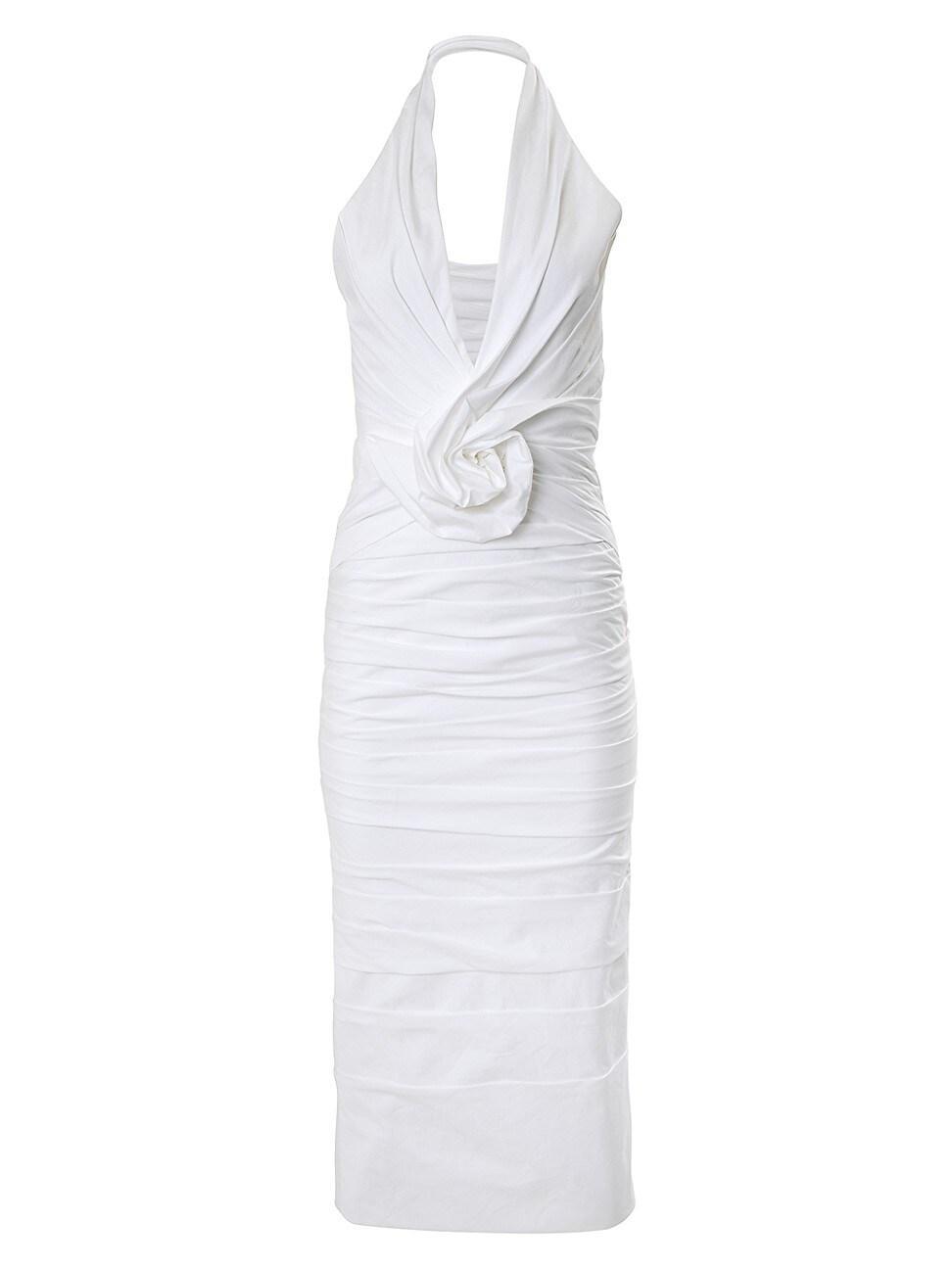 Womens Halter Plunge Rosette Midi-Dress Product Image