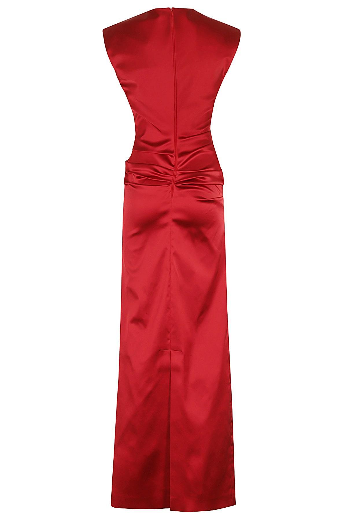 MAX MARA Rea Satin Long Dress In Red Product Image