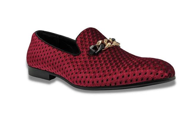 Burgundy Velvet Diamond Pattern Loafer Product Image