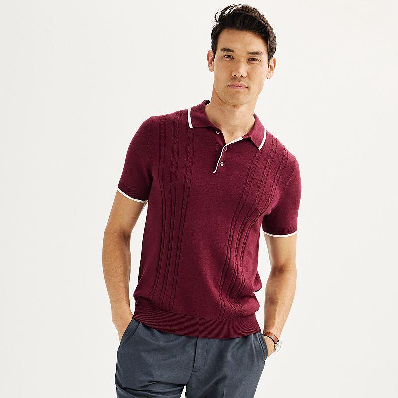 Mens Apt. 9 Cable Knit Polo Red Product Image