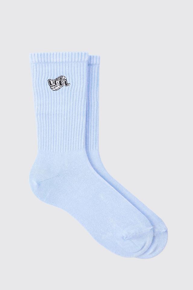 Mens Acid Wash OFCL Embroidered Socks In Light Blue, Blue Product Image