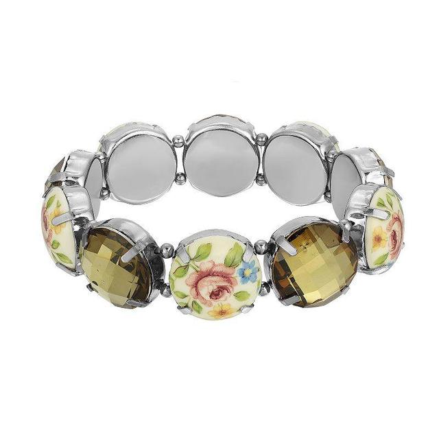 1928 Silver Tone Floral Round Stone Stretch Bracelet, Womens, Multi Product Image