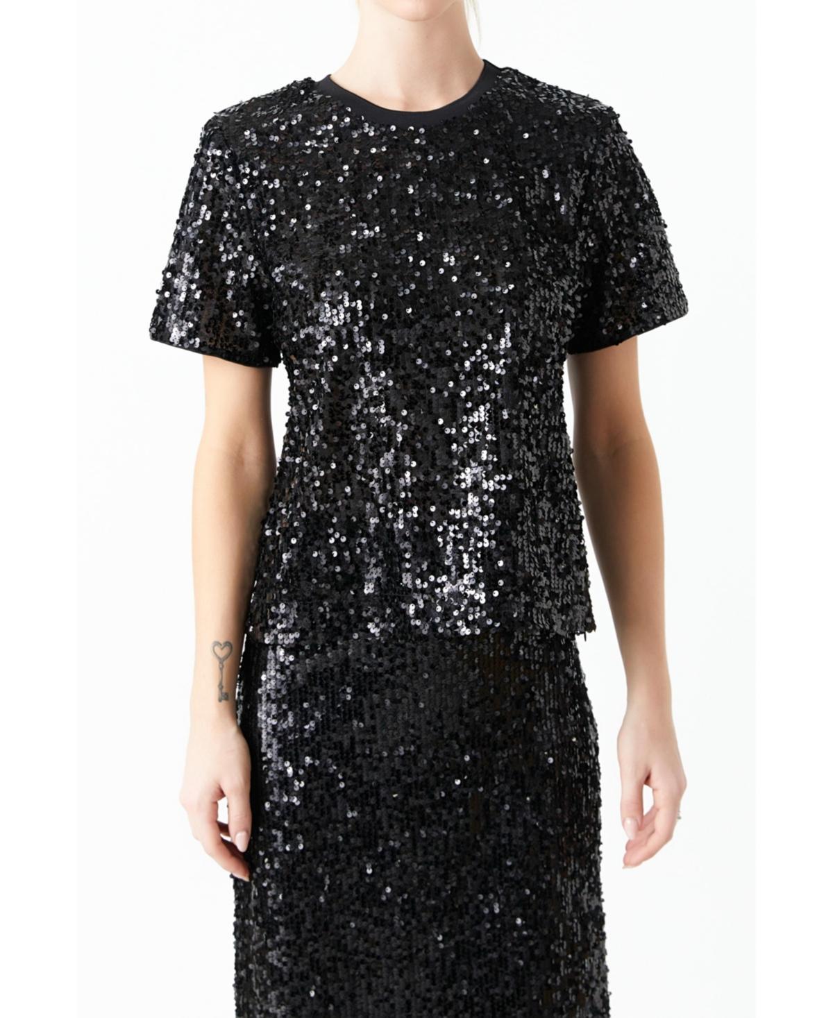 Womens Sequin Shoulder Padded Top Product Image