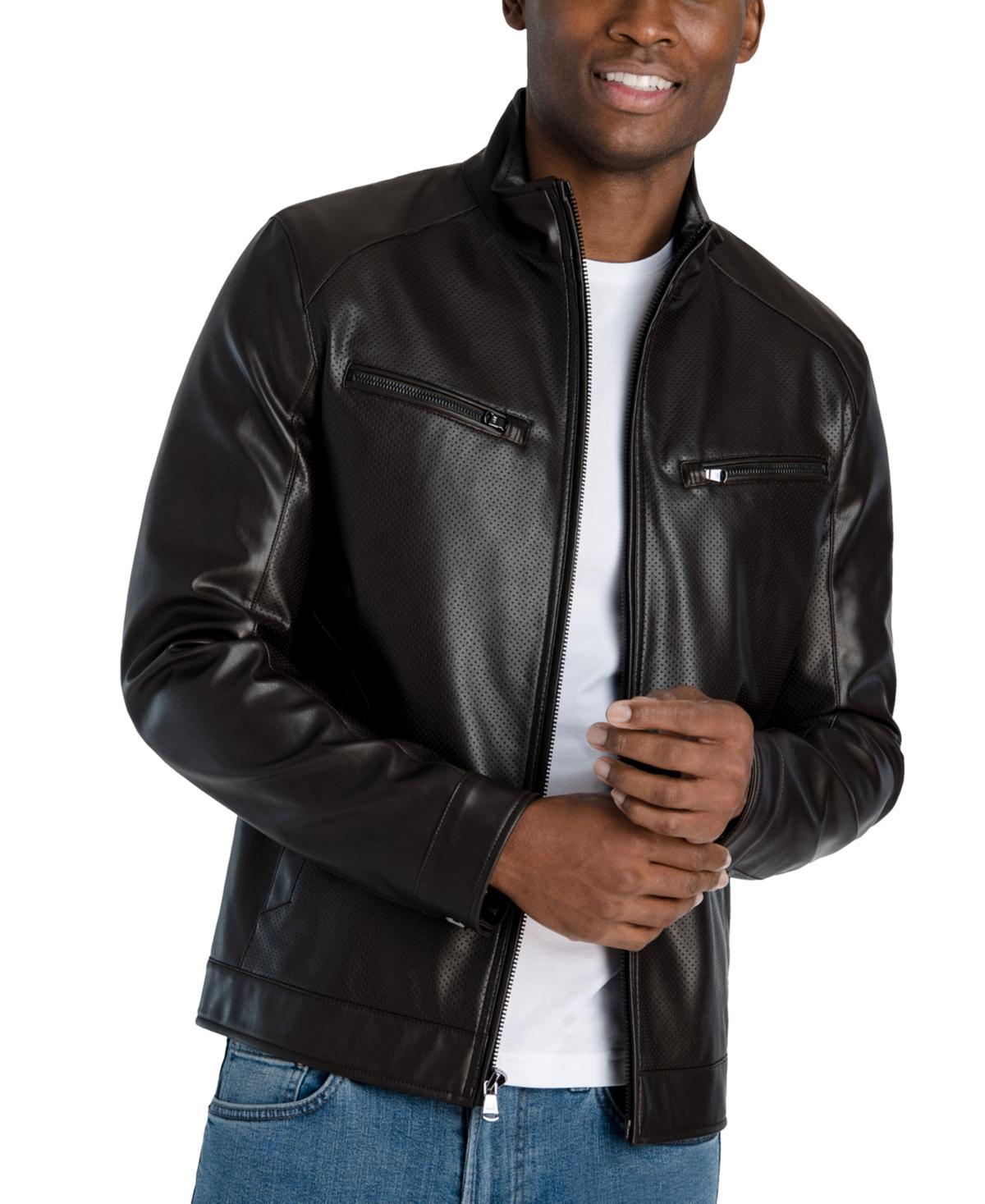 Men's Perforated Faux Leather Hipster Jacket, Created for Macy's Product Image