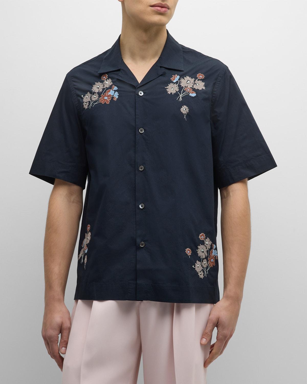 Mens Floral Embroidered Camp Shirt Product Image