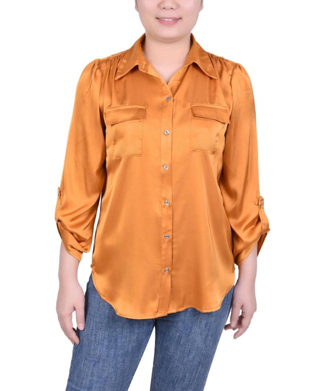 Ny Collection Womens Tabbed Long Sleeve Satin Blouse Product Image