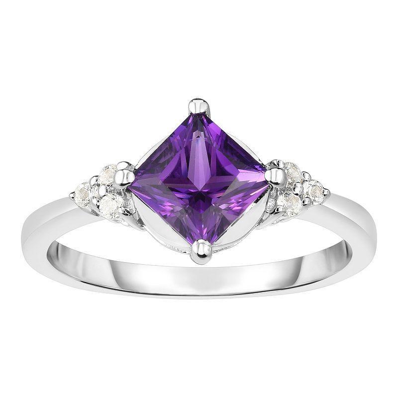 Sterling Silver Amethyst & White Topaz Ring, Womens Product Image