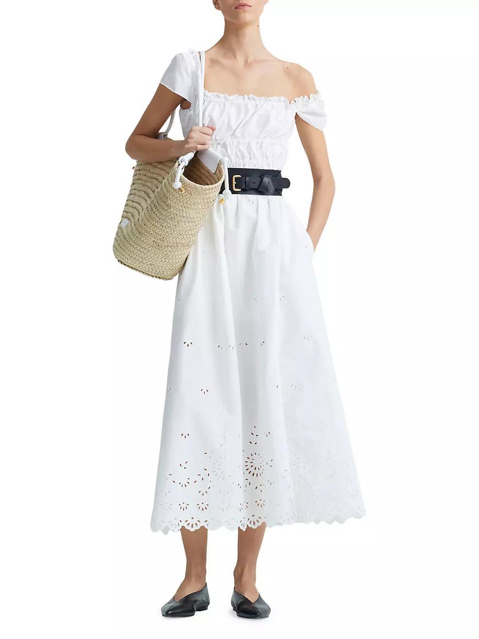 Lily Cotton Eyelet Shirred Midi-Dress Product Image