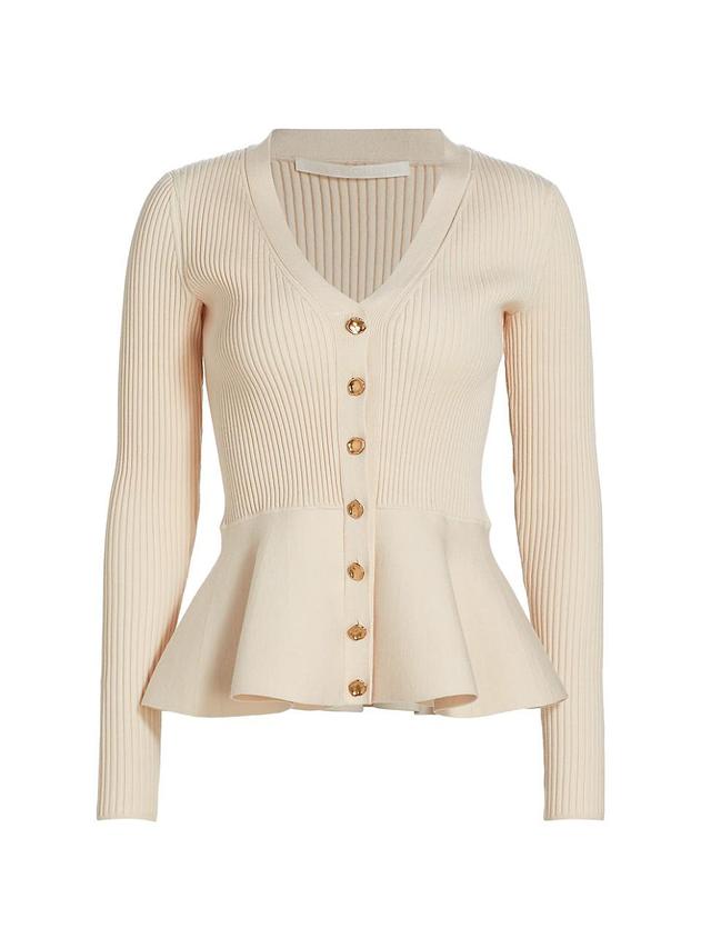 Womens Rib-Knit Peplum Cardigan Product Image