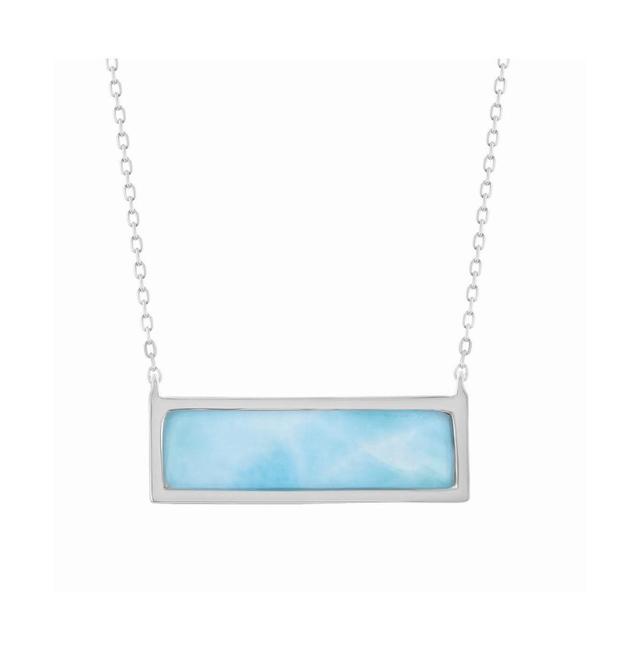 Sterling Silver Rectangle Larimar Pendant Necklace, Womens Blue Product Image